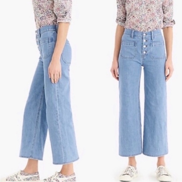 J. Crew Denim - J. Crew Women's High Rise Sailor Style Wide Leg Jeans Light Blue Denim Size 28
